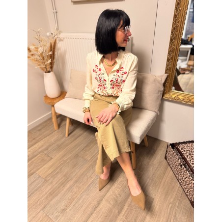 Chemise écru brodée fleurs – Femme | Boutique Melle Jeanne