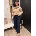 Gilet beige/bleu col montant – Femme | Melle Jeanne