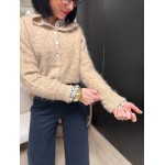 Gilet beige/bleu col montant – Femme | Melle Jeanne