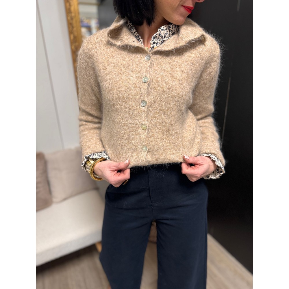 Gilet beige/bleu col montant – Femme | Melle Jeanne