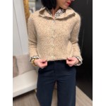 Gilet beige/bleu col montant – Femme | Melle Jeanne