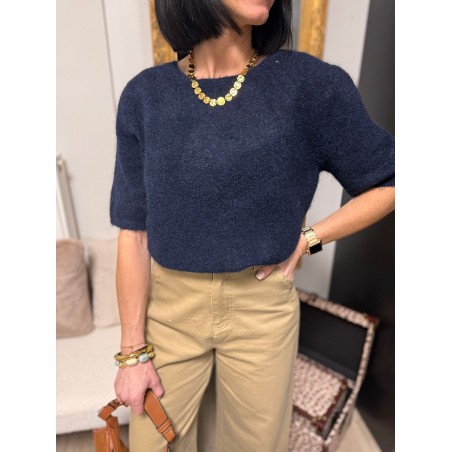 Pull sans manches col rond – Pull femme rose, écru ou bleu marine