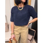 Pull sans manches col rond – Pull femme rose, écru ou bleu marine