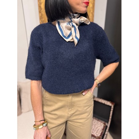 Pull sans manches col rond – Pull femme rose, écru ou bleu marine