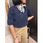 Pull sans manches col rond – Pull femme rose, écru ou bleu marine