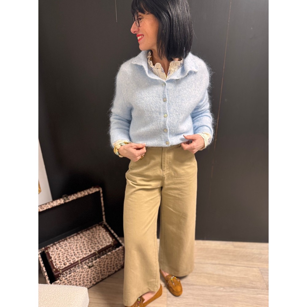 Gilet beige/bleu col montant – Femme | Melle Jeanne