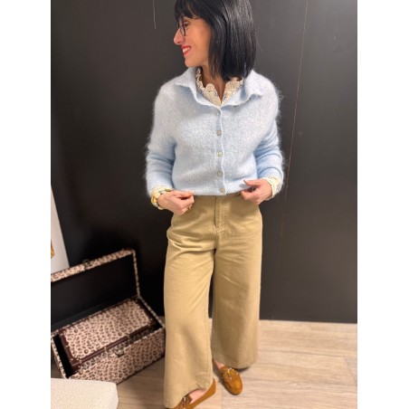 Gilet beige/bleu col montant – Femme | Melle Jeanne