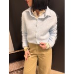 Gilet beige/bleu col montant – Femme | Melle Jeanne