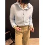 Gilet beige/bleu col montant – Femme | Melle Jeanne