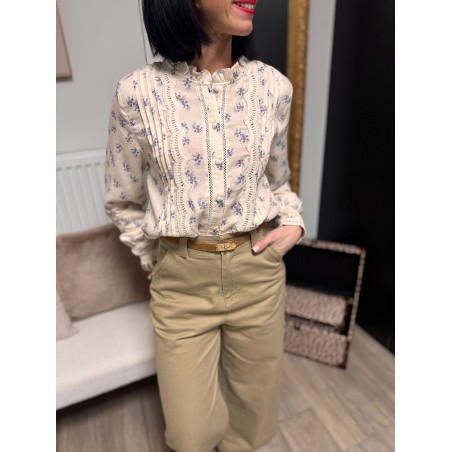 Chemise écru à fleurs bleues – Femme | Boutique Melle Jeanne