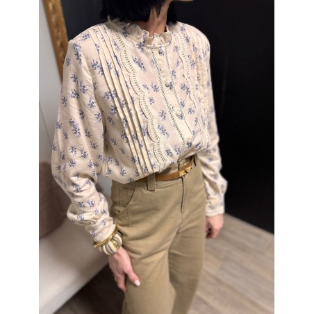 Chemise écru à fleurs bleues – Femme | Boutique Melle Jeanne