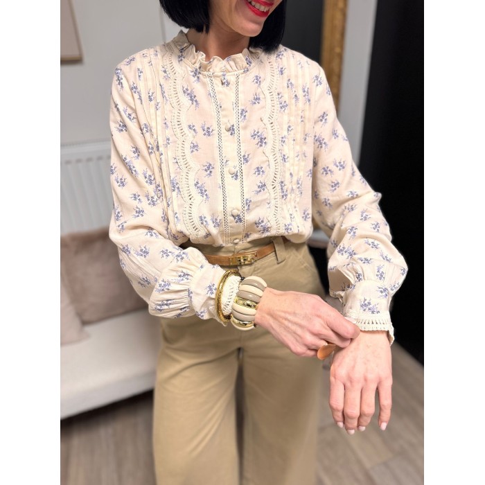 Chemise écru à fleurs bleues – Femme | Boutique Melle Jeanne