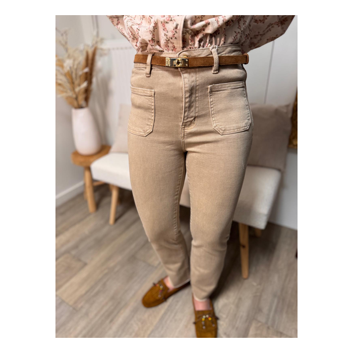 Jean beige/jaune/brut femme à poches devant – Tendance | Melle Jeanne