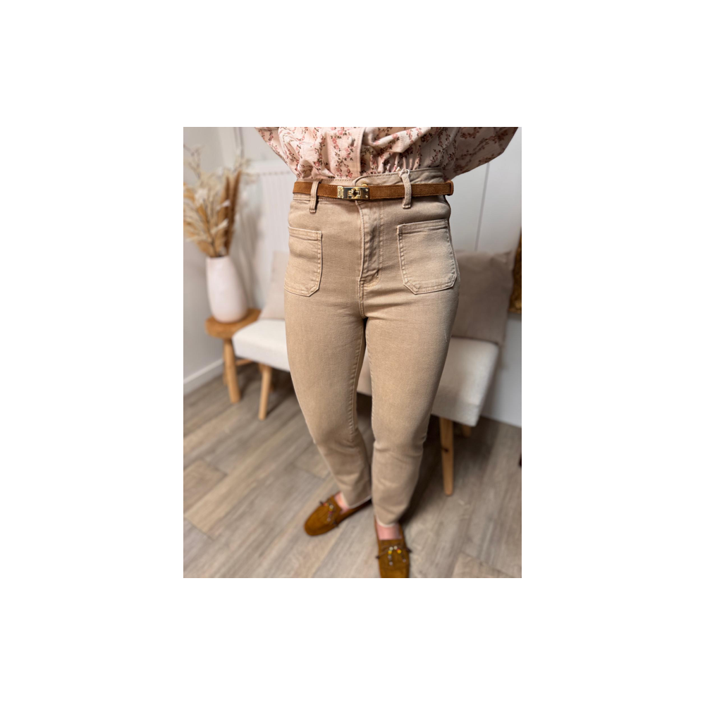 Jean beige/jaune/brut femme à poches devant – Tendance | Melle Jeanne