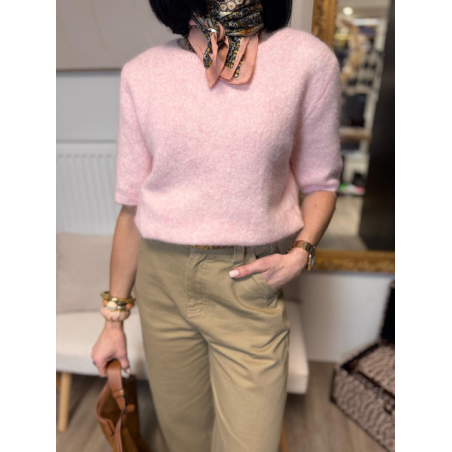 Pull sans manches col rond – Pull femme rose, écru ou bleu marine