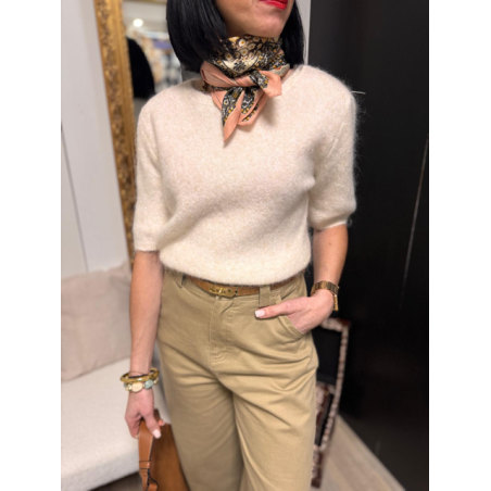 Pull sans manches col rond – Pull femme rose, écru ou bleu marine