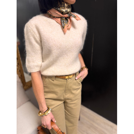 Pull sans manches col rond – Pull femme rose, écru ou bleu marine