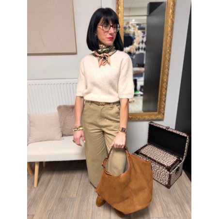 Pull sans manches col rond – Pull femme rose, écru ou bleu marine