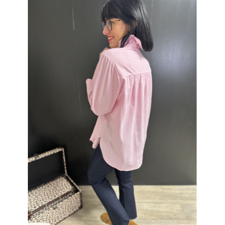 Chemise rayures blanc et rose col victorien – Boutique femme Arras