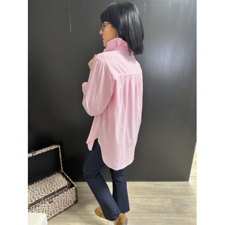 Chemise rayures blanc et rose col victorien – Boutique femme Arras