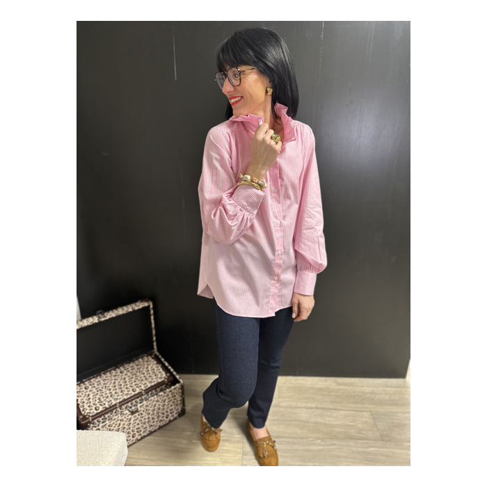 Chemise rayures blanc et rose col victorien – Boutique femme Arras