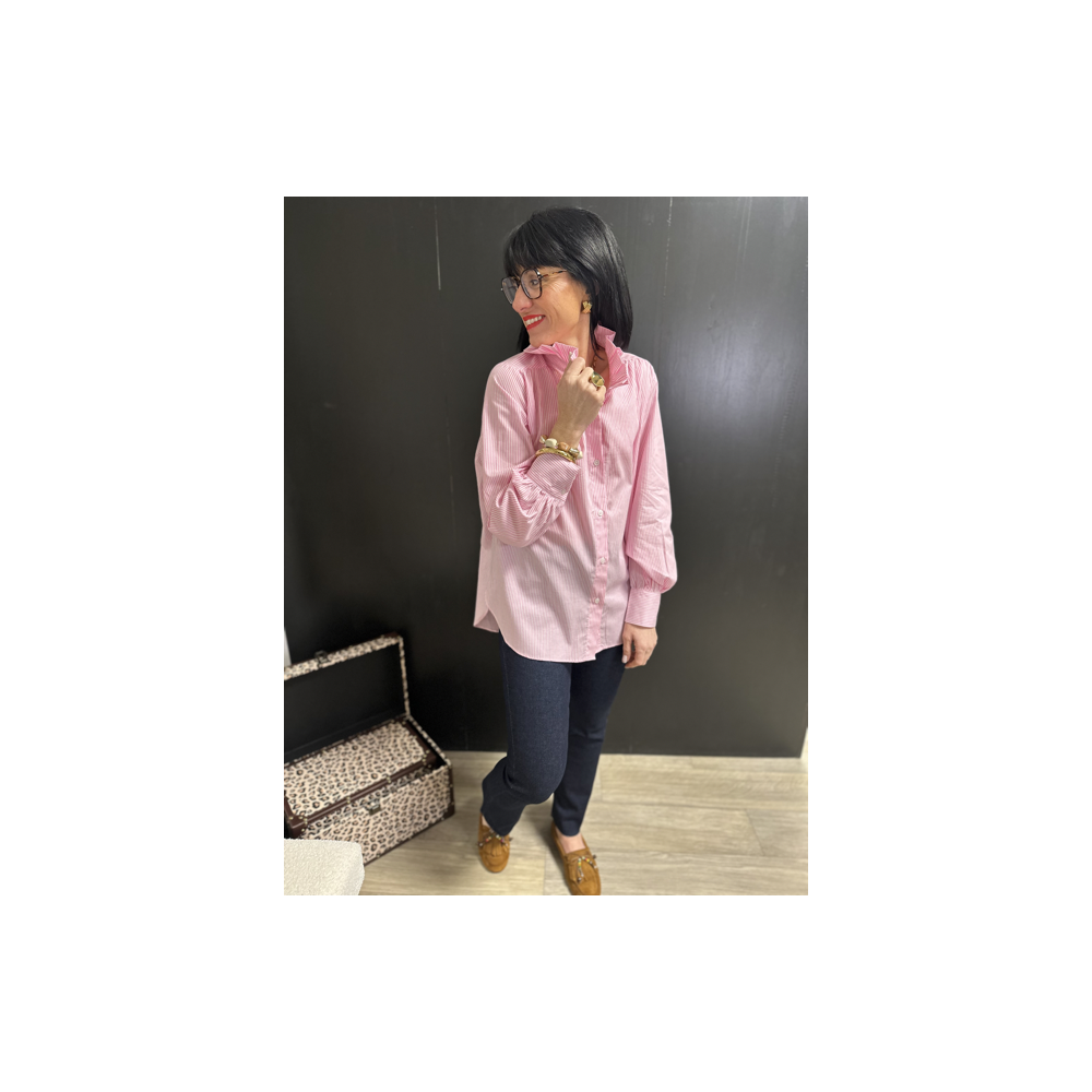 Chemise rayures blanc et rose col victorien – Boutique femme Arras