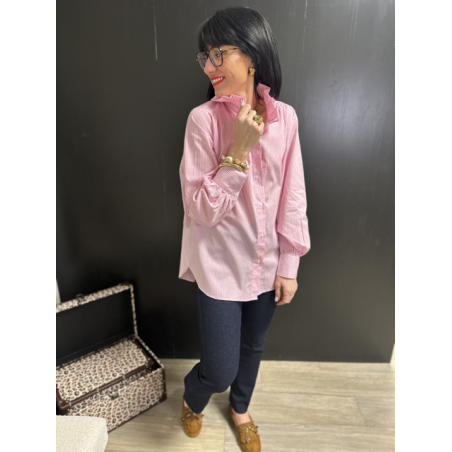 Chemise rayures blanc et rose col victorien – Boutique femme Arras