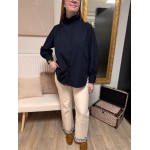 Chemise bleu marine col victorien 100% coton – Chemise femme élégante