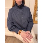 Chemise bleu marine col victorien 100% coton – Chemise femme élégante