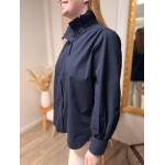 Chemise bleu marine col victorien 100% coton – Chemise femme élégante