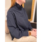 Chemise bleu marine col victorien 100% coton – Chemise femme élégante