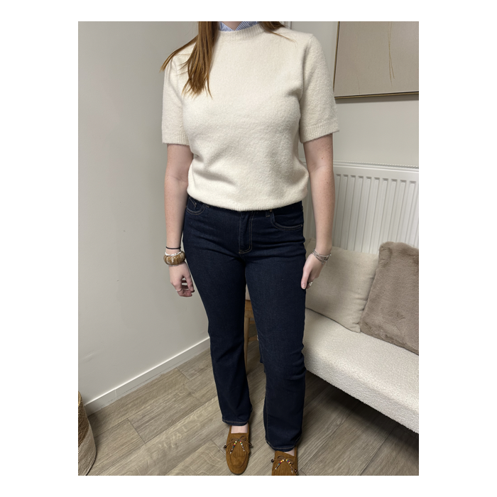 Pull manches courtes à col rayé – Bleu marine / Blanc | Melle Jeanne