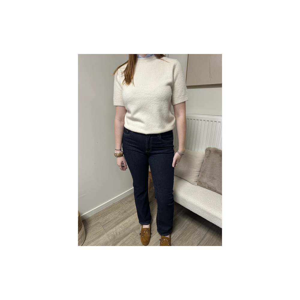 Pull manches courtes à col rayé – Bleu marine / Blanc | Melle Jeanne