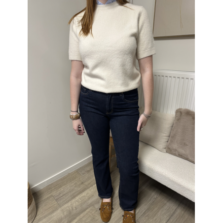 Pull manches courtes à col rayé – Bleu marine / Blanc | Melle Jeanne