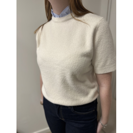 Pull manches courtes à col rayé – Bleu marine / Blanc | Melle Jeanne