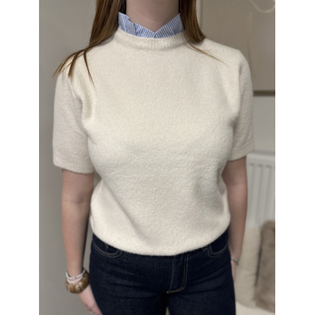 Pull manches courtes à col rayé – Bleu marine / Blanc | Melle Jeanne