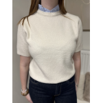 Pull manches courtes à col rayé – Bleu marine / Blanc | Melle Jeanne