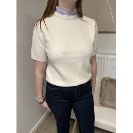 Pull manches courtes à col rayé – Bleu marine / Blanc | Melle Jeanne