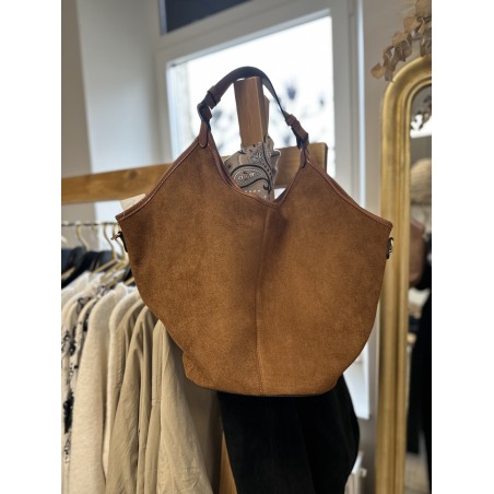 Sac en daim forme seau avec bandoulière – Sac femme chic & tendance