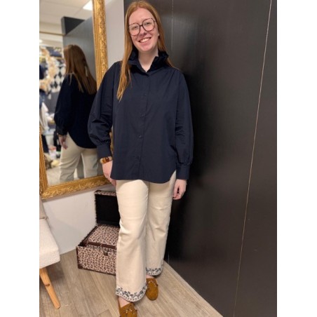 Jean écru femme broderies bleues – Style plus – Melle Jeanne