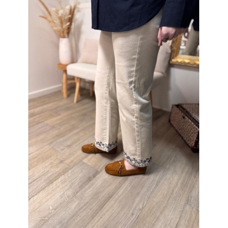 Jean écru femme broderies bleues – Style plus – Melle Jeanne