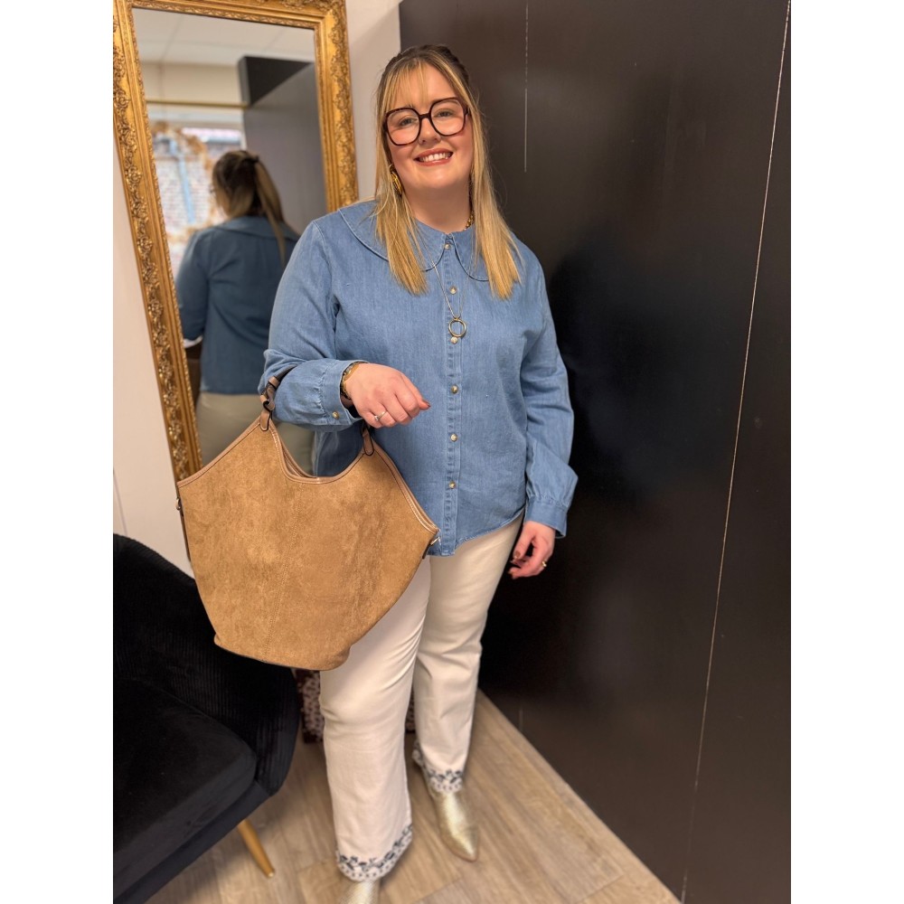 Chemise en jean Style plus col Claudine | Melle Jeanne
