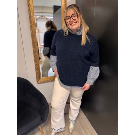 Maille Style plus manches courtes bleu marine | Melle Jeanne