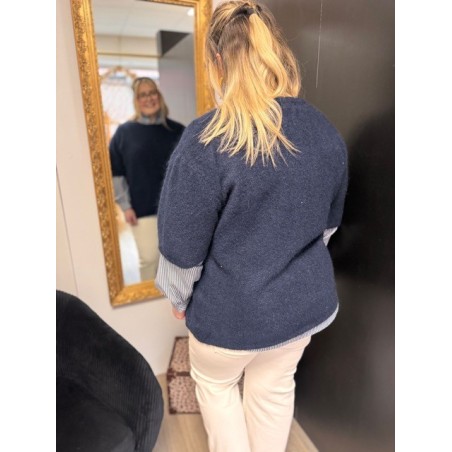 Maille Style plus manches courtes bleu marine | Melle Jeanne