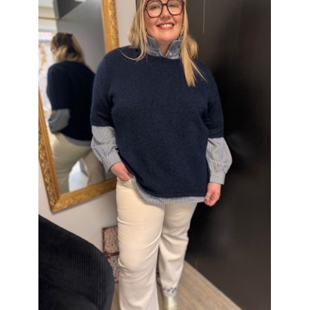 Maille Style plus manches courtes bleu marine | Melle Jeanne