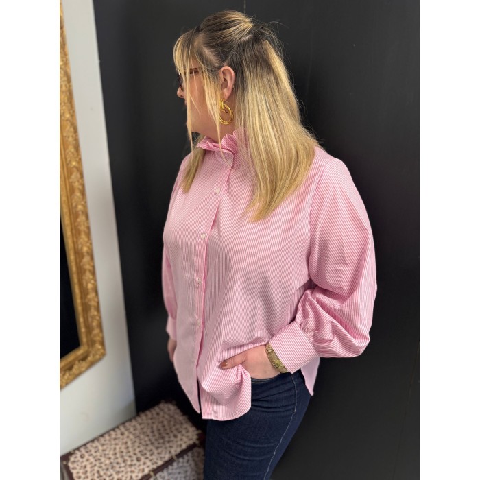 Chemise Style plus rayée col victorien rose ou bleu | Melle Jeanne