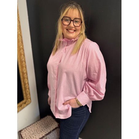 Chemise Style plus rayée col victorien rose ou bleu | Melle Jeanne