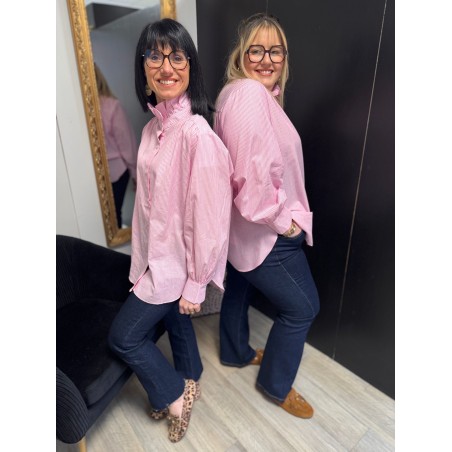Chemise Style plus rayée col victorien rose ou bleu | Melle Jeanne
