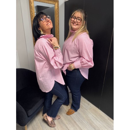 Chemise Style plus rayée col victorien rose ou bleu | Melle Jeanne
