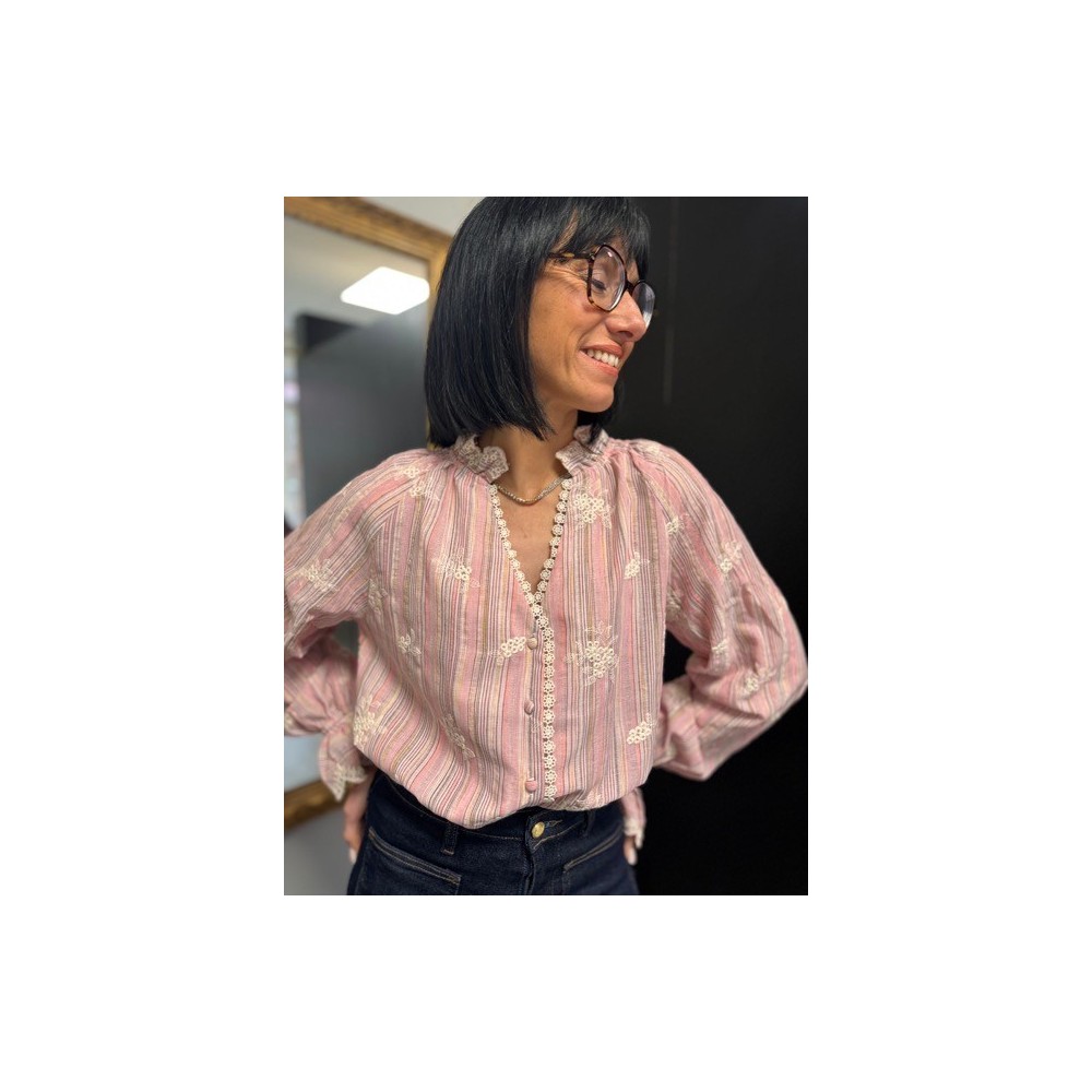Chemise rose brodée femme | Melle Jeanne